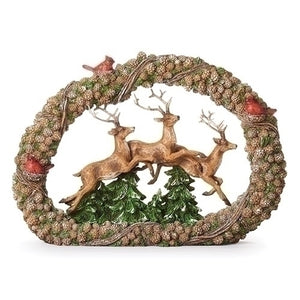 11"H LEAPING DEER IN WREATH