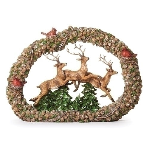 11"H LEAPING DEER IN WREATH