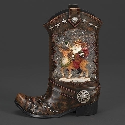 10"H LIGHTED SWIRL BOOT, SANTA
