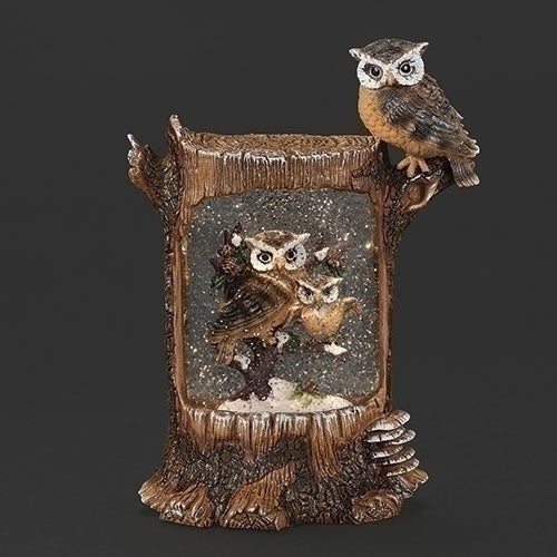 10"H LIGHTED SWIRL LOG, OWL