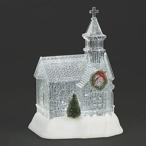 9"H LIGHTED SWIRL CLEAR CHURCH