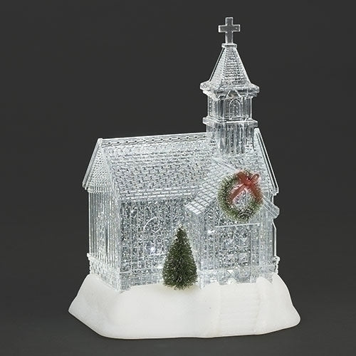 9"H LIGHTED SWIRL CLEAR CHURCH