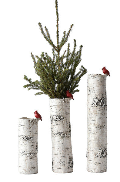 Birch Brancg Vase w/Cardinal