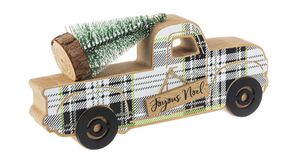 Holiday Plaid Wood Truck w/Tree