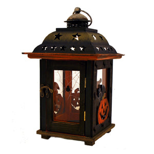 10.5" Wooden Halloween Lantern w/Pumpkins