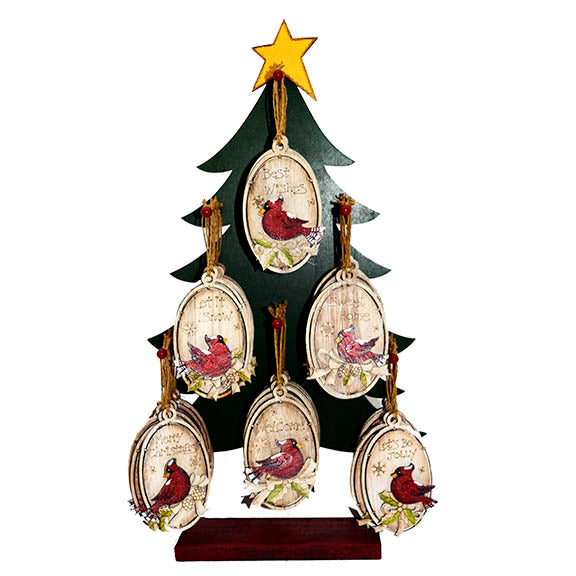 Cardinal Wood Tag Ornament