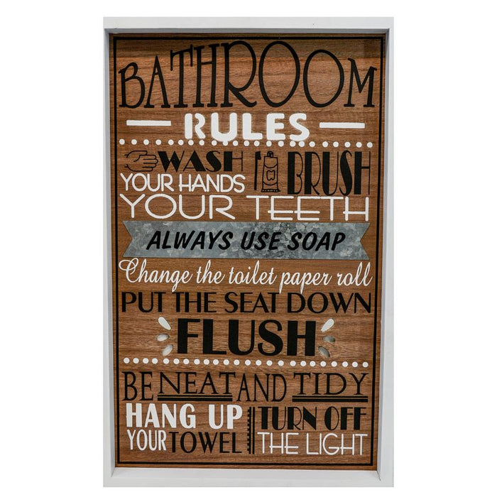 Bathroom Rule Wood Sign in Fram