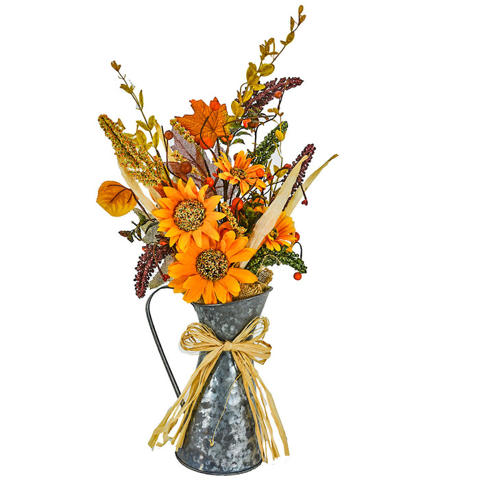Rustic Light Fall Flowers in Metal Pail - 20 inch