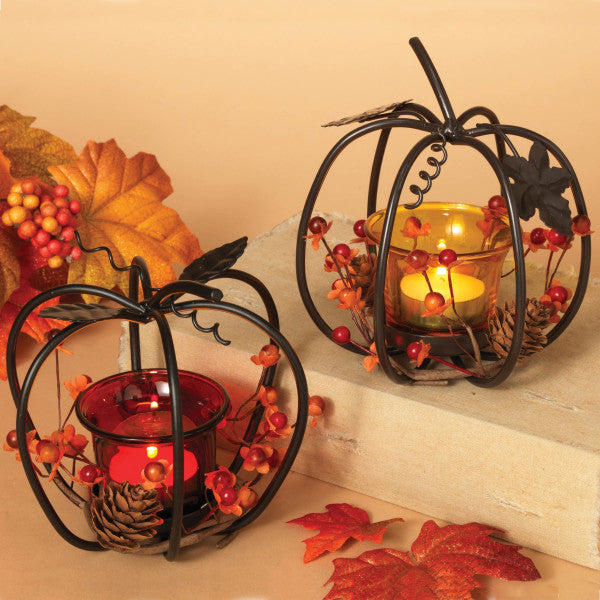 Metal Pumpkin/Glss Candleholder